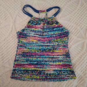 Splashletics Womens Medium Tankini Top Abstract Blue Pink High Neck Racerback